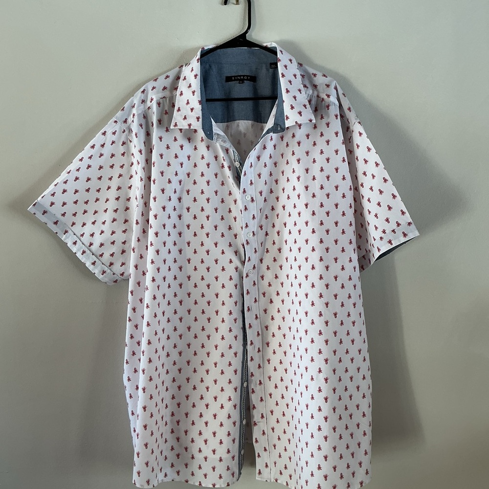 Men's White and Red Casual Button Down Shirt